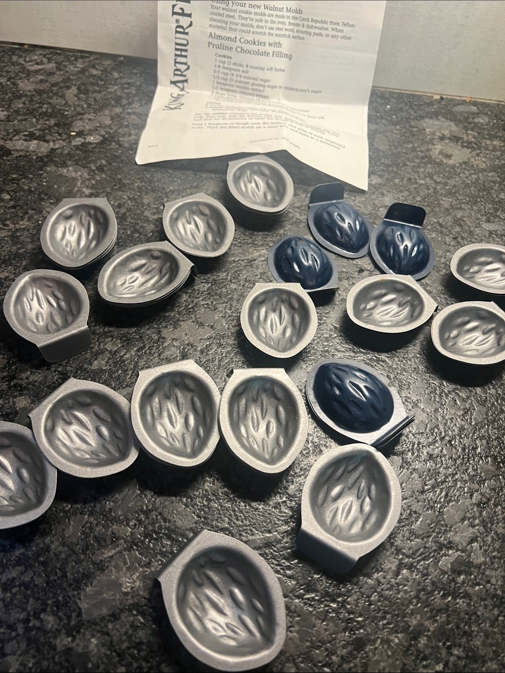 50 Walnut Mold Baking Cups Non stick - Silver & Navy. King Arthur recipies